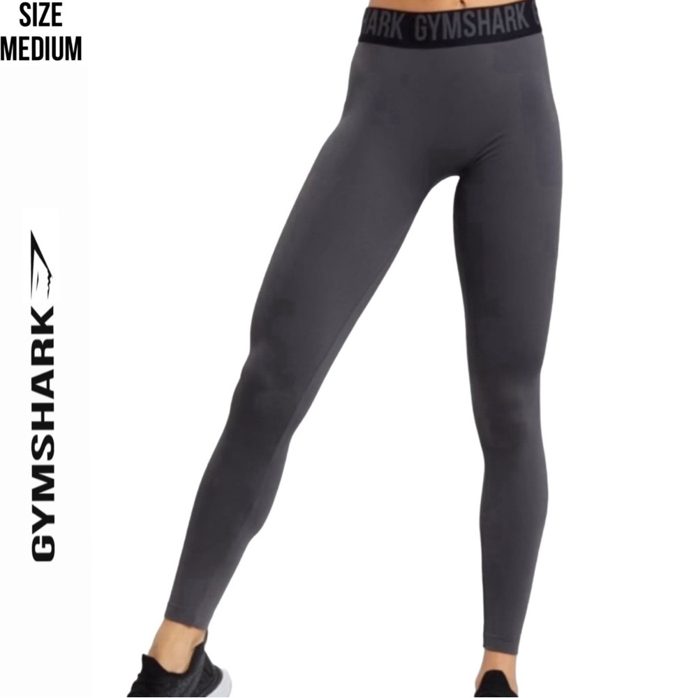 Gymshark Fit Seamless Leggings Spell Out Logo Full Length Dark Charcoal Gray